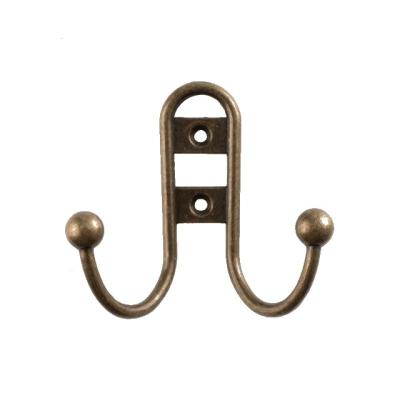 China Double Stocked Robe Hook Rustic Zinc Alloy Bronze Metal Hook Wall Hanging Fork Robe Hook With Ball End for sale