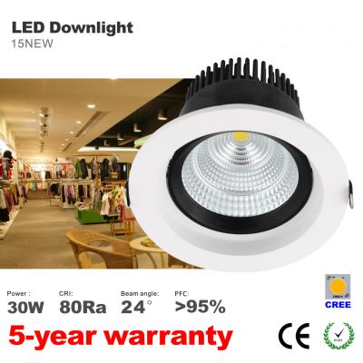 China 30W LED Downlight 140mm hole 24 degree or 60 degree beam angle CREE COB LED lamp for sale