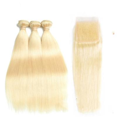 China Wholesale Highknight Factory 613 Blonde Straight Human Hair Customized Brazilian Adjustable Bundles With Lace Frontal Closure for sale