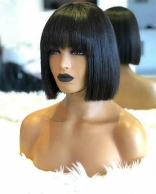 China Silky Straight Wave Highknight Lace Front Human Hair Wigs With Bangs Short Hair Lace Front Bob Wig For Black Women for sale