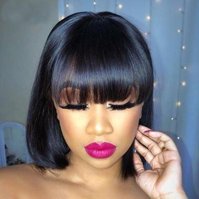 China Highknight Straight Hair Bob Wig Short Human Hair Lace Front Bob Wigs With Bangs 613 Honey Blonde Human Hair Wig With Bangs for sale