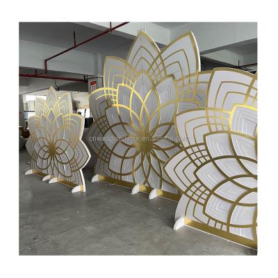 China Modern White and Gold Chinese Flower Lotus Acrylic Backdrop for sale