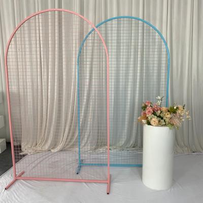 China Event Decoration Mesh Backdrop Metal Arch Flower Elegant Blue Pink Blue Frame Wedding Backdrop for sale