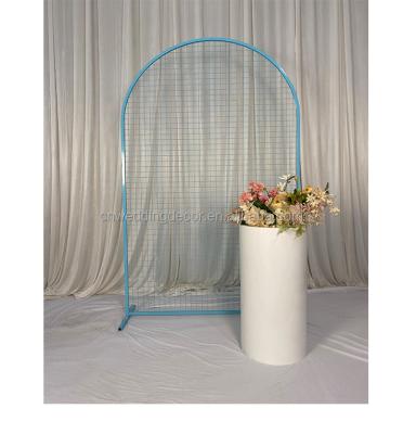 China Event Decoration 2021 New Style Blue Mesh Backdrop Metal Arch Flower Frame Wedding Backdrop for sale