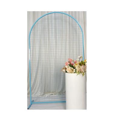 China Decoration Girl Party Decoration Props Blue Grid Arch Support Iron Mesh Backdrop for sale