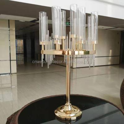 China Party Decoration Wedding Ceremony Set Crystal Glass Cylinder Tall Candelabra Centerpiece For Wedding for sale