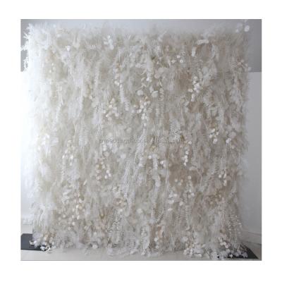 China Romantic Silk Flowers Boho Style Artificial Flower White Wall Feather Wall For Wedding Party Events Photograph Backdrop Decoration for sale