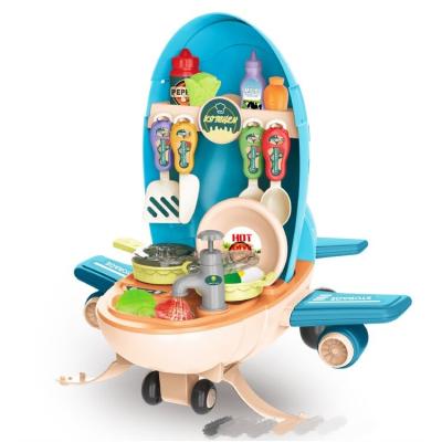 China Pretend toy Storage aircraft kitchen series 2 in 1 tableware theme 31pcs kitchen cooking simulation kitchen play set color box toys gift for sale