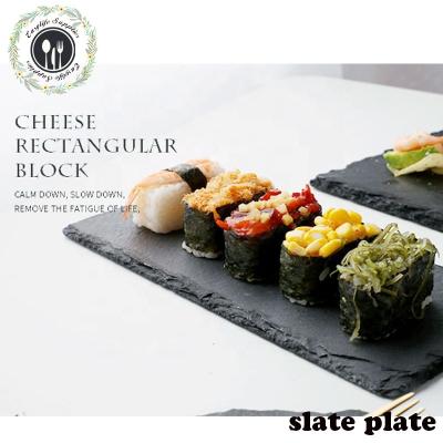 China Sustainable Amazon Products 30*20cm Rectangular Black Sushi Slate Stone Dish In Stock for sale