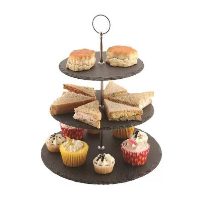 China Sustainable Cheap Price 20*25*30cm Black Slate 3 Tier Cup Cake Stand Display For Party for sale