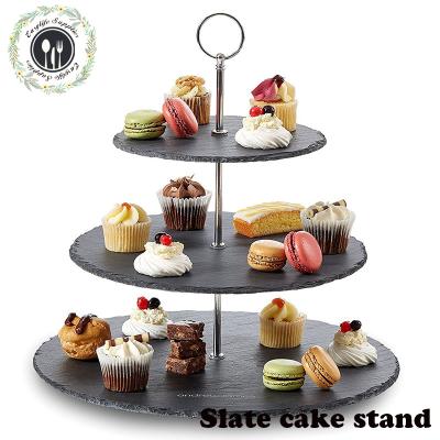 China Guangzhou Sustainable Manufacturer 20*25*30cm 3 Tier Ceramic Slate Cake Stand For Party for sale