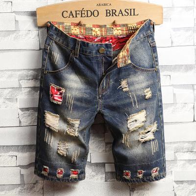 China QUICK DRY Jeans men more ragged five quarter pants summer fashion brand personality men's jeans for sale