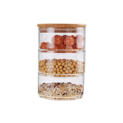 China New Design Food Grade Mason Borosilica Glass Jar Kitchen Air Tight 3-Layer Stackable Food Sustainable Jar for sale