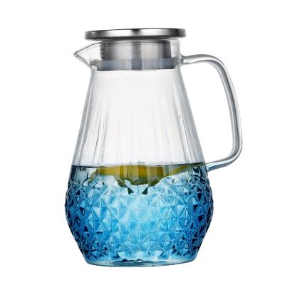 China Viable hammer grain glass water pitcher is high temperature resistant blue diamond glass pitcher with 2 glasses of water for sale