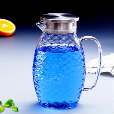 China Viable Glass Fish Scale Hammer Lid Stainless Steel Water Jug Juice Bottle Side Handle for sale