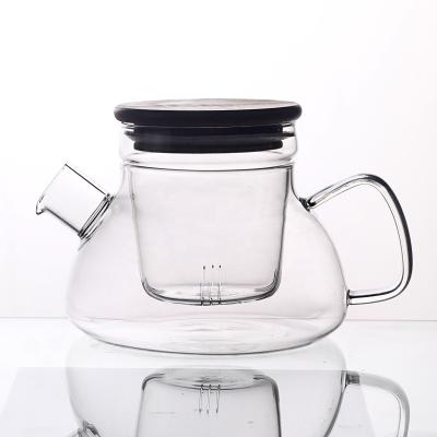 China Short 600ML Pot Viable Mouth Pot Nordic Style 3-in-1 Glass Teapot With Removable Glass Infuser With Big Spout for sale