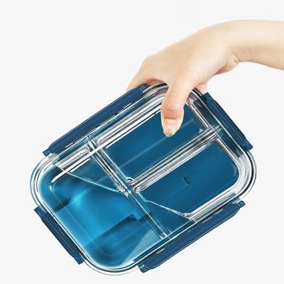 China Bento Lunch Box Reusable High Borosilicate Glass 3 Compartment Cool Food Storage Containers With Lids for sale