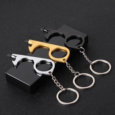 China Non Contact Self Defense Key Chain Metal Functional No Touch Door Opener Tool With Screen Touch Stylus for sale