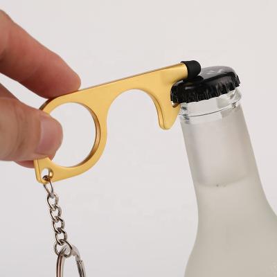 China Self-defense Metal Bottle Opener Gifts Door Opener High Quality Non-contact Key Chain Tool Small With Screen Touch Stylus Metal Key Ring for sale