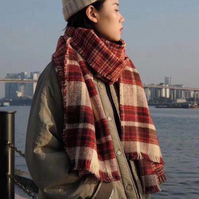 China Fashion Christmas Plaid Blanket Red Scarf For British Winter Women Girls Cashmere Scarves Couples Double-Sided Imitation Cape Retro for sale