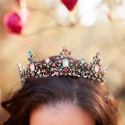 China Fashion Retro High-Grade Color Round Crown Elegant Hair Accessories Tiara Graceful Perfect Bridal Crowns Luxury for sale