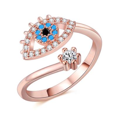 China FASHIONABLE Rose Gold Creative Brass Devil's Eye Ring Opening Adjustable Blue Evil Eyes Eyes Fashion Women Rings Metal Halloween Jewelry for sale