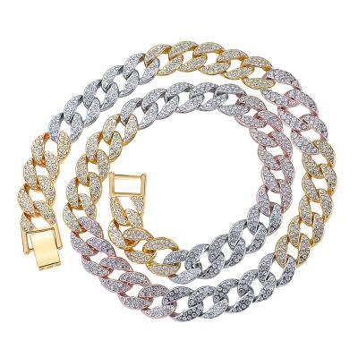 China Gold Silver Mix Cuban Necklace Men's Punk Cuban Necklace Men's Cuban Chain Alloy Rhinestone Alloy Color Bracelet Hip Hop Punk Jewelry for sale