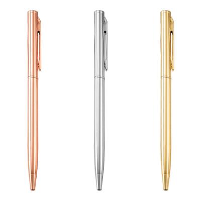 China Custom Rose Gold Metal Twist Ball Pen Slim Luxury Pen With Fashion Logo for sale