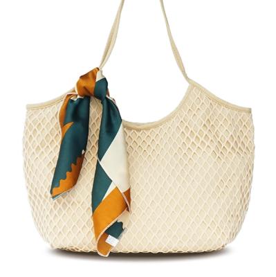 China NATIONAL New Summer Women's Tote Handbag Soft Large Capacity Plain Weave Beach Ladies Net Pocket Women's Scarves for sale