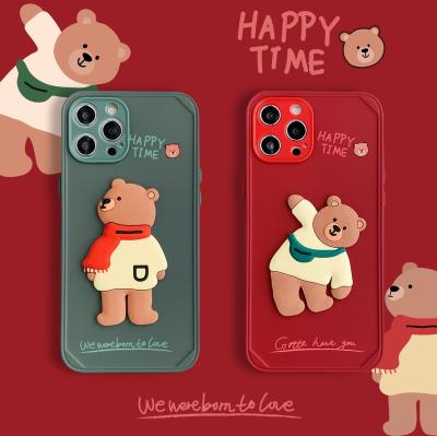 China Cute Anti-drop Fancy Fashion 3D Bear Cartoon Camera Lens Protection IMD Cell Phone Case For iPhone 12 11 pro X Max XS 7 8 plus cover for sale