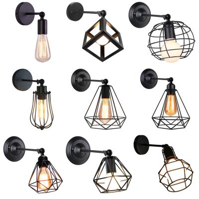 China Industrial Vintage LED Attic Wall Lamps Cage Wall Light Retro Black Shade E27 Sconce Lights Modern Indoor Light Fixture for sale