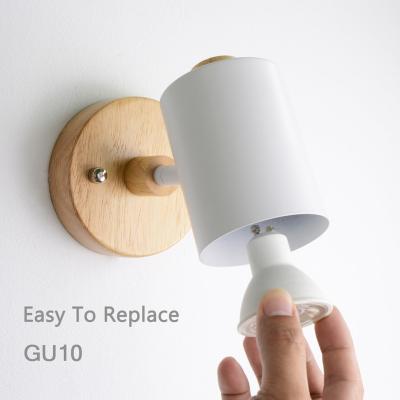 China Other Nordic Indoor Wooden 6 Color Wall Lamp GU10 With Zipper Switch Socket Wall Lights For Home Bedroom Living Room Aisle Decorate for sale