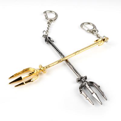 China Promotion Gift Movie Prop Trinket Aquaman Trident Keychains Bags Car Key Ring Zinc Alloy Pendant Key Chain for sale