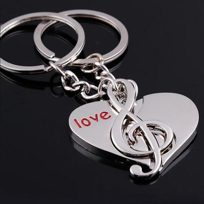 China Promotion Gift 2 Pcs Gift Key Chain / Spell Lovers Couple Love Heart Musical Note Key Chain Key Ring Free Shipping for sale