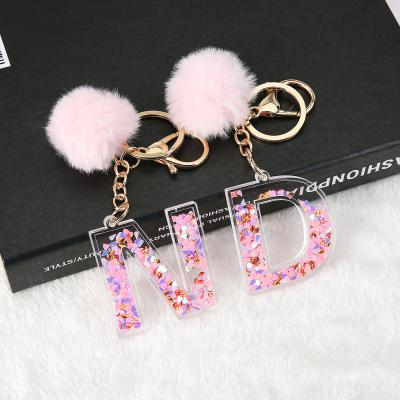 China Promotion Gift English Letter With Stripper Ball 26 Words A To Z Purse Charms For Woman Acrylic Key Chain for sale