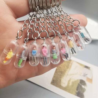 China Promotion gift simulation creative capsule resin jewelry diy key chain transparent key chain small gifts for sale