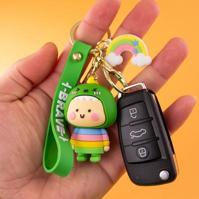 China Cute Rainbow Dinosaur Girl Silicic Child Cartoon Boy Custom Pending Couples Promotion Gift Cute Chained Lanyard Key Ring Bag Car Jewelry Accessory Gift for sale