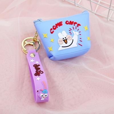 China Mini Cute Silicone Rubber Come On Rabbit Good Luck Dinosaur Pocket Change Purse Key Chain for sale