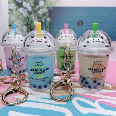 China Custom Acrylic Bubble Milk Tea Boba Bubble Promotion Gift Simulation Liquid Flowing Key Chain for sale