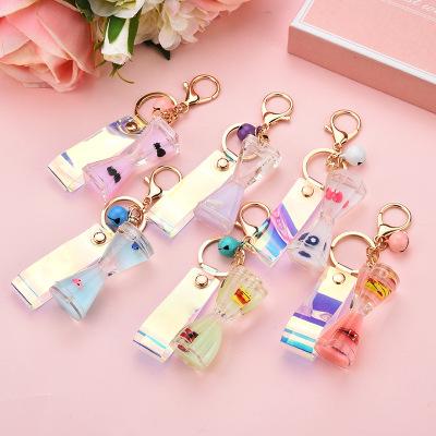 China Marine Life Hourglass Shaped Oil Promotional Gift Souvenir Acrylic Floating Key Chain Liquid Custom for sale