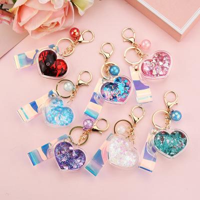 China Promotional Creative Acrylic Liquid Plastic Keychain Souvenir Gift Custom Heart Shaped Liquid Filled Key Chain for sale