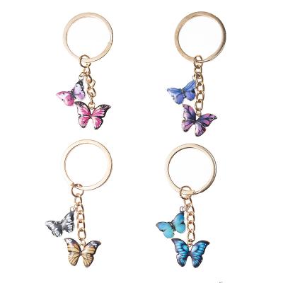 China Single Key Chain Bag Promotion Gift Double Butterfly Fashion Insect Key Chain Pendant Jewelry for sale