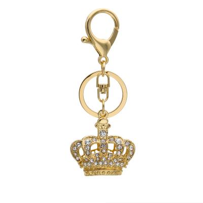 China Crystal Gold Metal Rhinestone Keyring Promotion Gift For Women Gift Bag Mobile Phone Crown Key Chain Pendant Key Chain for sale