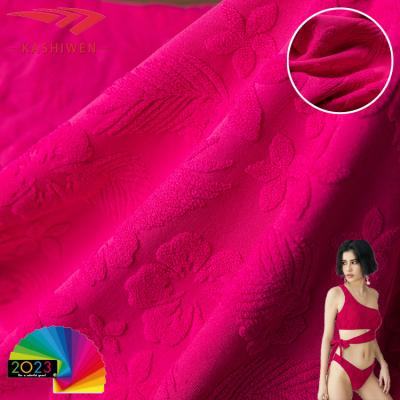 China Tropical Floral Spandex Stretch Jacquard Fabric Swimsuit Bikini Terry Knit Jacquard Fabric Polyester Factory Popular Style Shrink-Resistant for sale