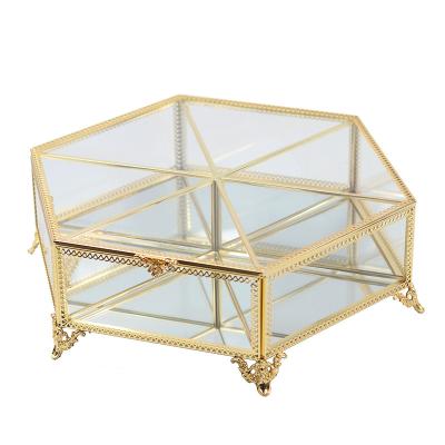 China Gift Packing Glass Storage Ring Earring Necklace Jewelry Box Custom Metal Box Retro Display Storage Box for sale