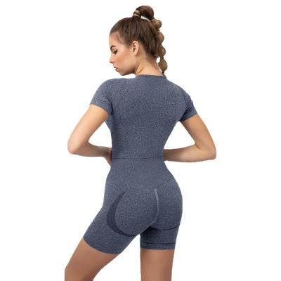 China 2022 New Design Breathable Ladies Summer Yoga Shorts Sports Set Seamless Tight Fitness Yoga Wear for sale