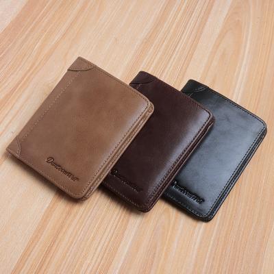 China Men's wallet anti-theft money clip layer vintage cowhide triple short key wax RFID oil leather vertical section anti-theft brush for sale