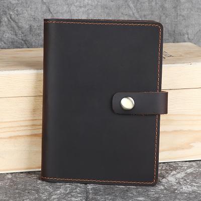 China Crazy Men's Leather Horse Passport Holder Vintage Multi-bit Single Card Case Anti-theft Cowhide Passport British Leather Buckle Protector for sale