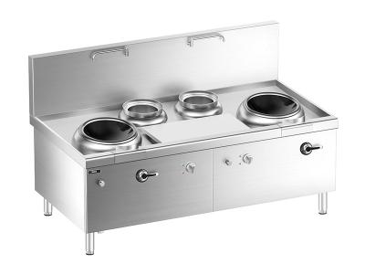 China Floor Chinese Induction  Double-wok  and Double Bain Marie  Stove with Cabinet for sale