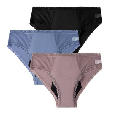 China New design lace cotton sexy panties antibacterial menstrual period panties 4 layer underpants lace up panties recycle boyleg for sale